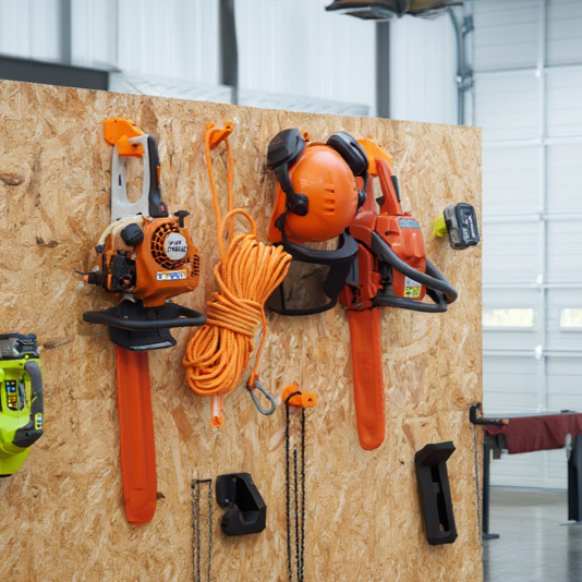 Tool hanger mounted in a real garage workshop